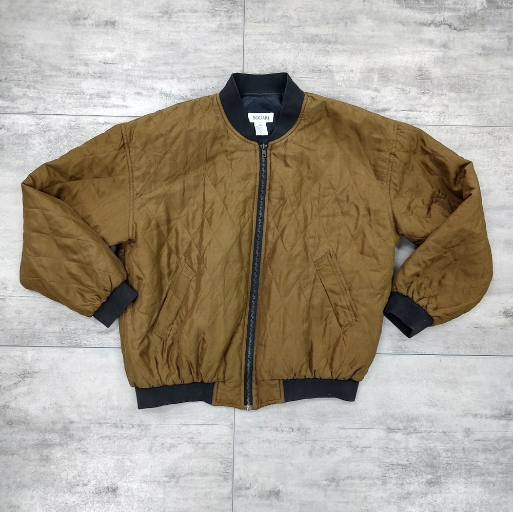 Vintage Bogari Silk Olive Green Bomber Jacket Windbreaker Mens Size Medium